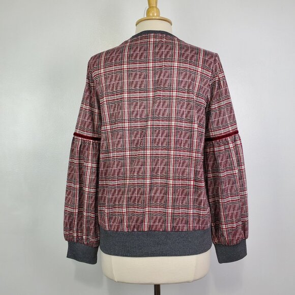 Hem & Thread 141204 Lantern Sleeve Plaid Elevated Sweatshirt Style Top Size M - Picture 7 of 12